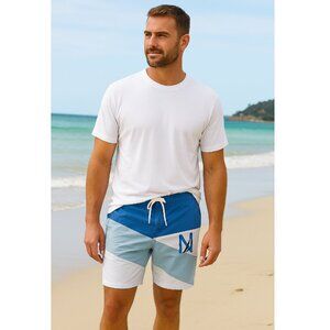 NWT Nautica Men's | Blue Striped Swim Trunks Board Shorts | Size Large (36)